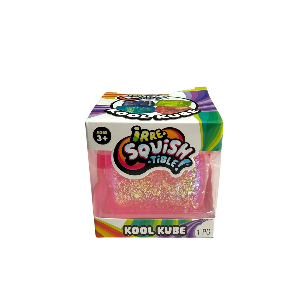 NEW JA-RU Irre-Squish-Tible Kool Kube Pink Glitter Sensory Fidget Toy Stretchy